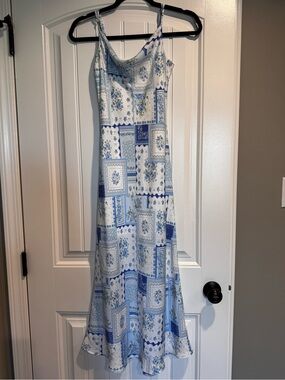 Altar’d State XS Blue White Floral Patchwork Maxi Dress Cowl Neck Cottagecore